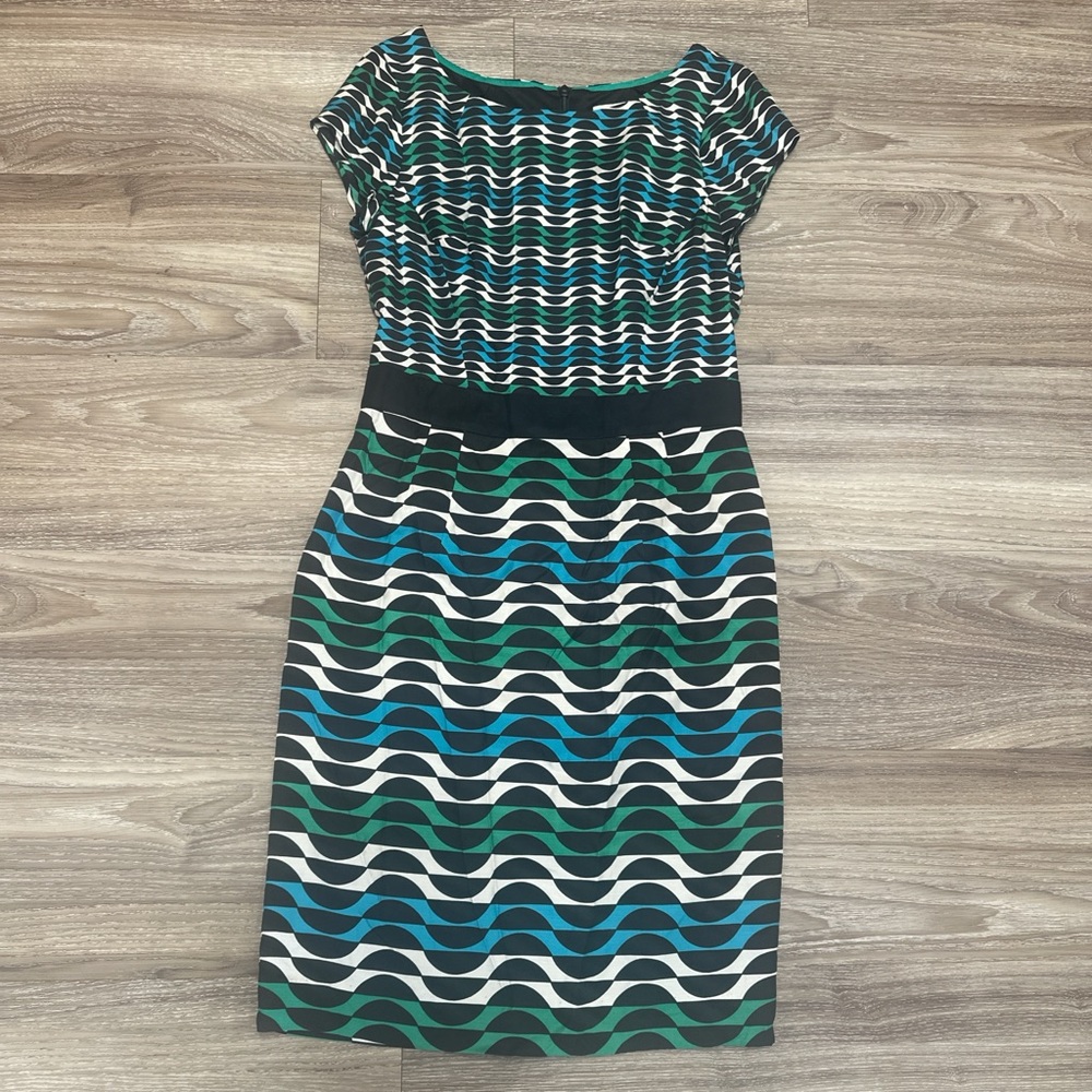 Boden Wave Pattern Midi Dress in Blue and Green